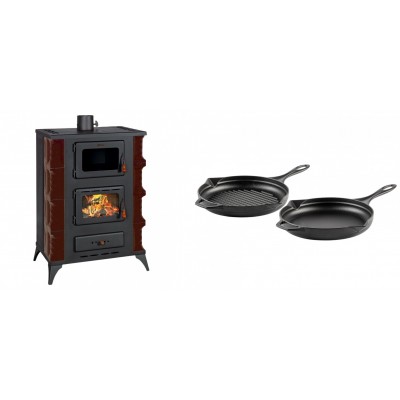 Set Kaminofen, Holzofen mit Backfach Prity, Modell F RK Maro, 12kW + Gusseisen Topf Set aus 2 teilen Solagio, Black Onyx - Kaminofen - Holzofen mit Backfach
