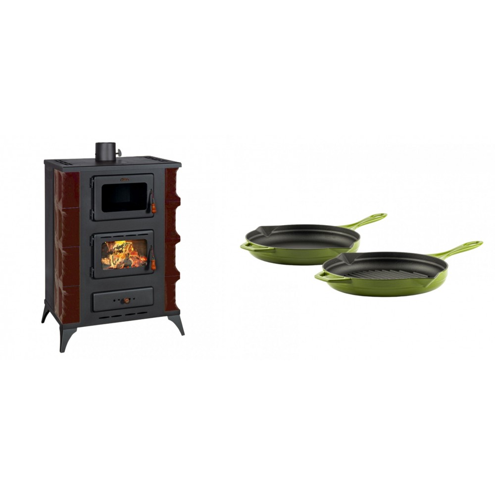 Set Kaminofen, Holzofen mit Backfach Prity, Modell F RK Maro, 12kW + Gusseisen Topf Set aus 2 teilen Solagio, Bamboo | Holzofen | Kaminofen |