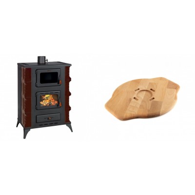 Set Kaminofen, Holzofen mit Backfach Prity, Modell F RK Maro, 12kW + Holz untersetzer für Gusseisenplatte Solagio HSYSAK28 - Kaminofen - Holzofen mit Backfach