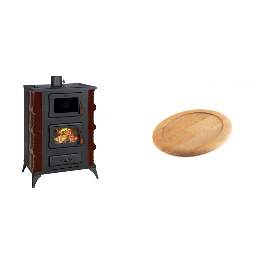Set Kaminofen, Holzofen mit Backfach Prity, Modell F RK Maro, 12kW + Holz untersetzer für ovale gusseisenpfanne Solagio HSFT1825 | Holzofen | Kaminofen |