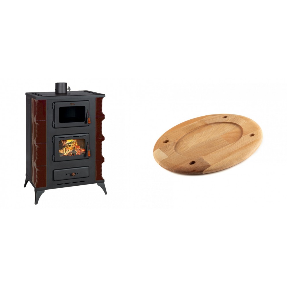 Set Kaminofen, Holzofen mit Backfach Prity, Modell F RK Maro, 12kW + Holz untersetzer für ovale platte Solagio HSOISK2533, 25x33cm | Holzofen | Kaminofen |