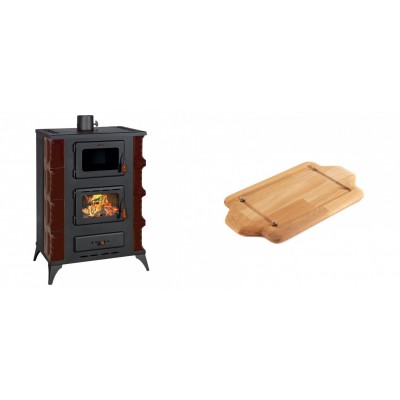 Set Kaminofen, Holzofen mit Backfach Prity, Modell F RK Maro, 12kW + Holz untersetzer für mini-gusseisenplatte Solagio HSDDHP1522 - Kaminofen - Holzofen mit Backfach
