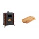 Set Kaminofen, Holzofen mit Backfach Prity, Modell F RK Maro, 12kW + Holz untersetzer für mini-gusseisenplatte Solagio HSDDHP1522 | Holzofen | Kaminofen |