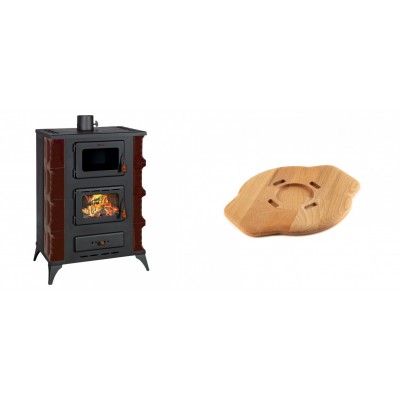 Set Kaminofen, Holzofen mit Backfach Prity, Modell F RK Maro, 12kW + Holz untersetzer für gusseisenplatte Solagio HSYSAK20 - Kaminofen - Holzofen mit Backfach