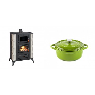 Set Kaminofen, Holzofen mit Backfach Prity, Modell F RK Dantela, 12kW + Gusseisen Topf Tiefer Solagio, Bamboo, Ф20 - Kaminofen - Holzofen mit Backfach