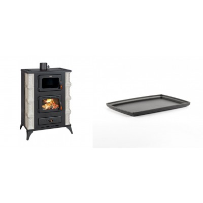 Set Kaminofen, Holzofen mit Backfach Prity, Modell F RK Dantela, 12kW + Rechteckige Servierplatte aus Gusseisen Solagio, 21x31cm - Kaminofen - Holzofen mit Backfach