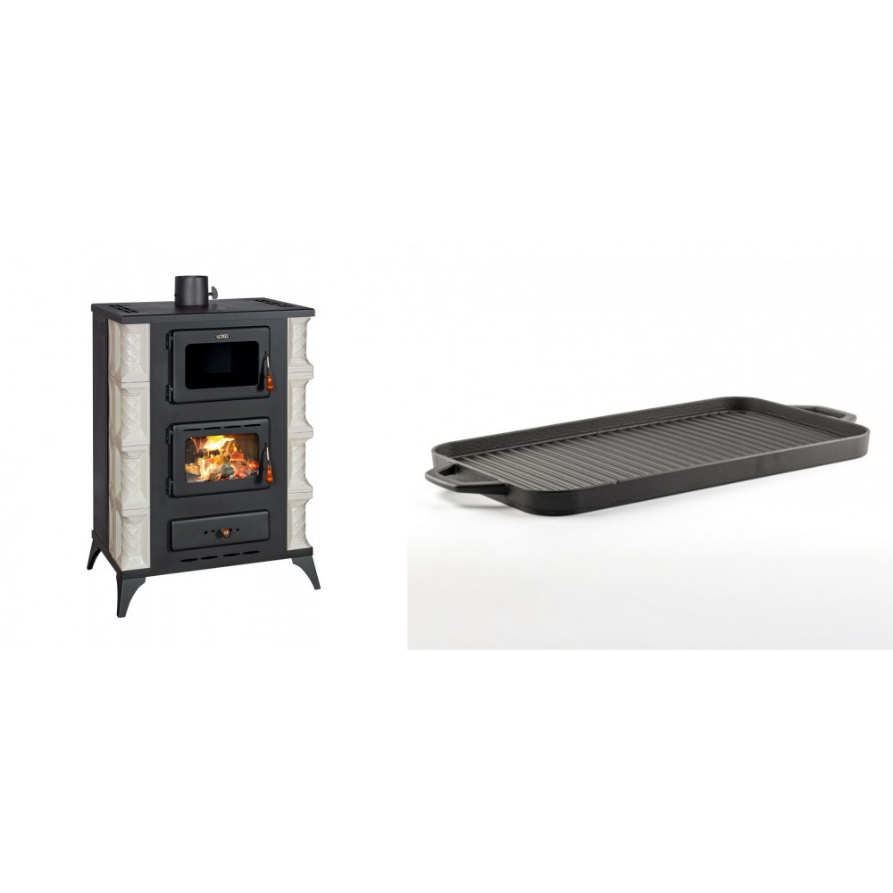 Set Kaminofen, Holzofen mit Backfach Prity, Modell F RK Dantela, 12kW + Große Grillplatte aus Gusseisen Solagio, 25x44cm | Holzofen | Kaminofen |
