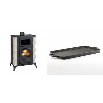 Set Kaminofen, Holzofen mit Backfach Prity, Modell F RK Dantela, 12kW + Große Grillplatte aus Gusseisen Solagio, 25x44cm - Kaminofen - Holzofen mit Backfach
