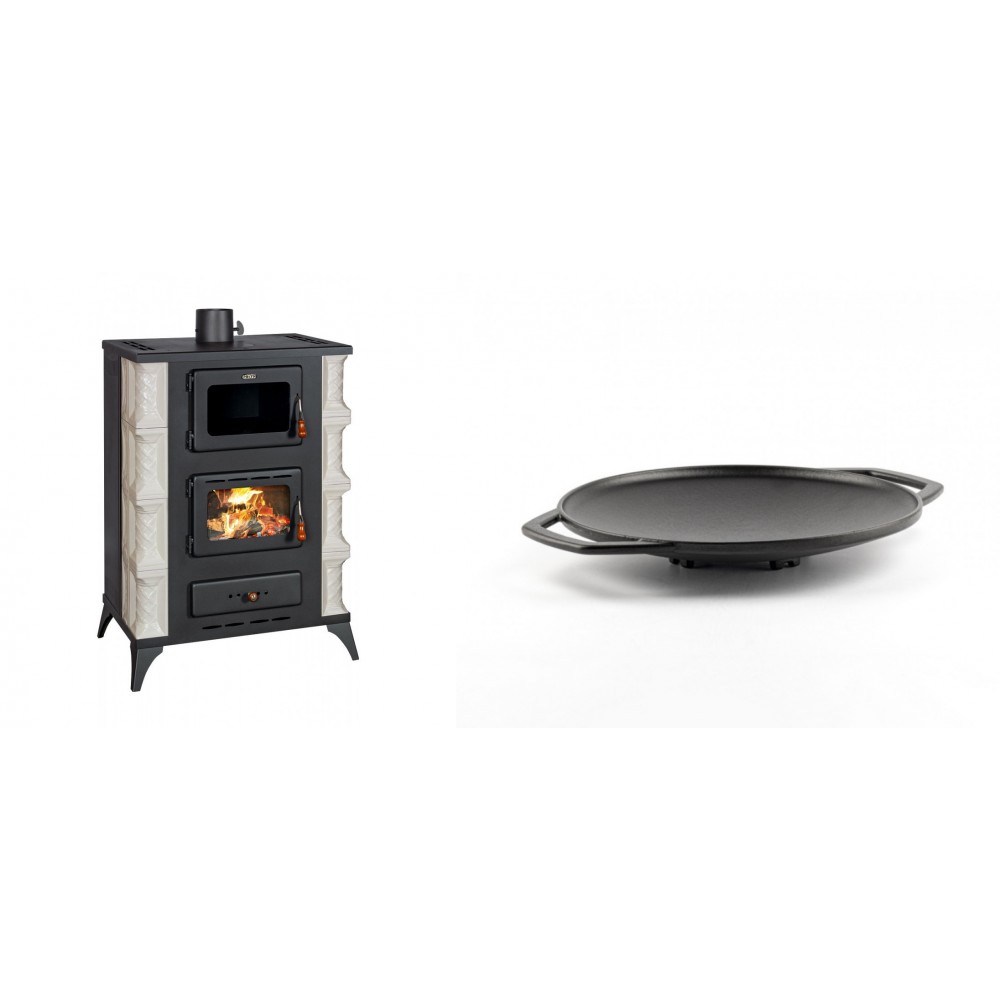 Set Kaminofen, Holzofen mit Backfach Prity, Modell F RK Dantela, 12kW + Backplatte aus Gusseisen Solagio, Ф28cm | Holzofen | Kaminofen |