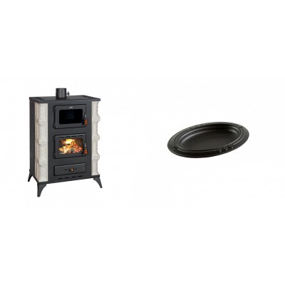 Set Kaminofen, Holzofen mit Backfach Prity, Modell F RK Dantela, 12kW + Gusseiserne auflaufform Solagio oval, 17x28cm - Kaminofen - Holzofen mit Backfach