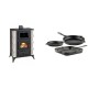 Set Kaminofen, Holzofen mit Backfach Prity, Modell F RK Dantela, 12kW + Gusseisen Topf Set aus 3 teilen Solagio, Black Onyx | Holzofen | Kaminofen |