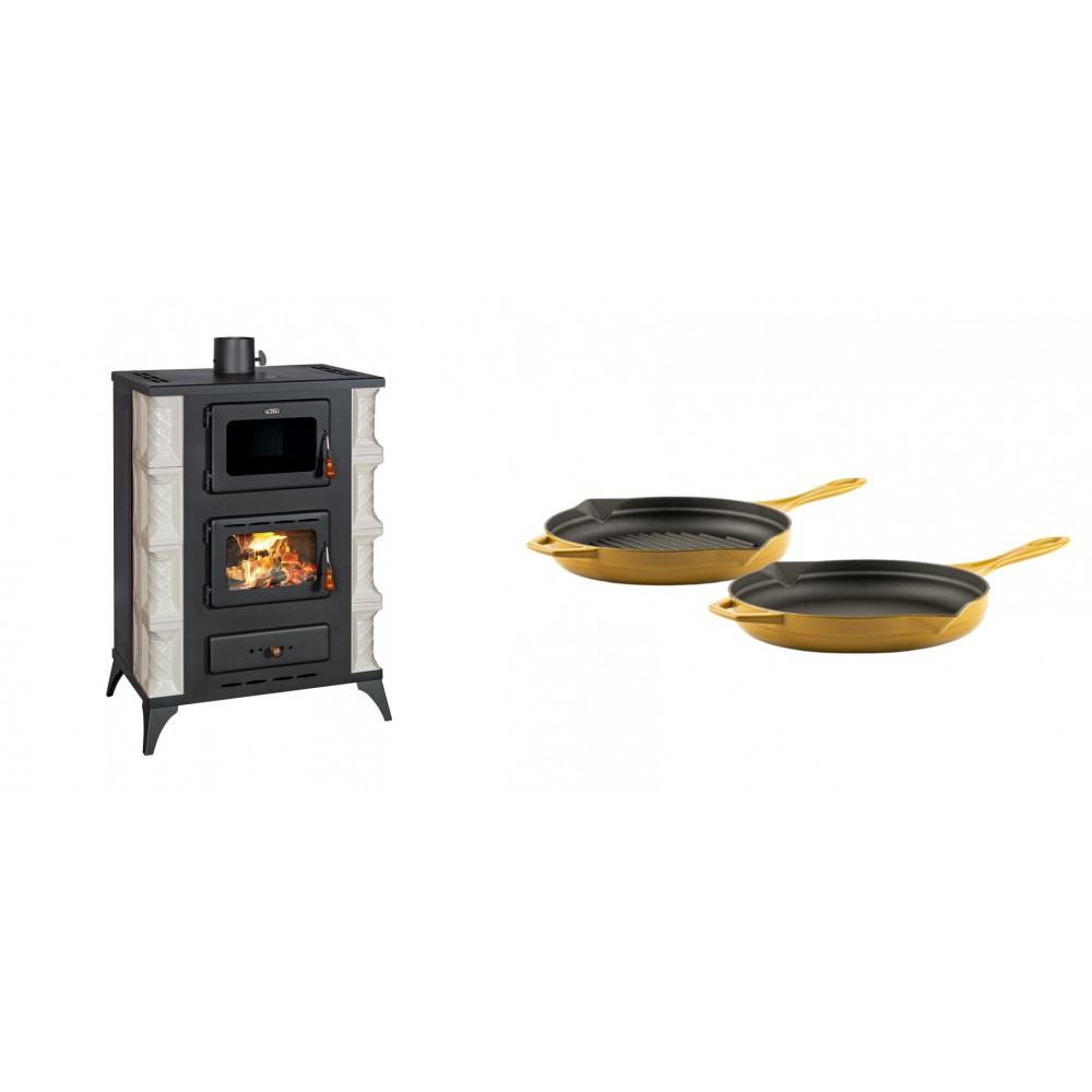 Set Kaminofen, Holzofen mit Backfach Prity, Modell F RK Dantela, 12kW + Gusseisen Topf Set aus 2 teilen Solagio, Dijon | Holzofen | Kaminofen |