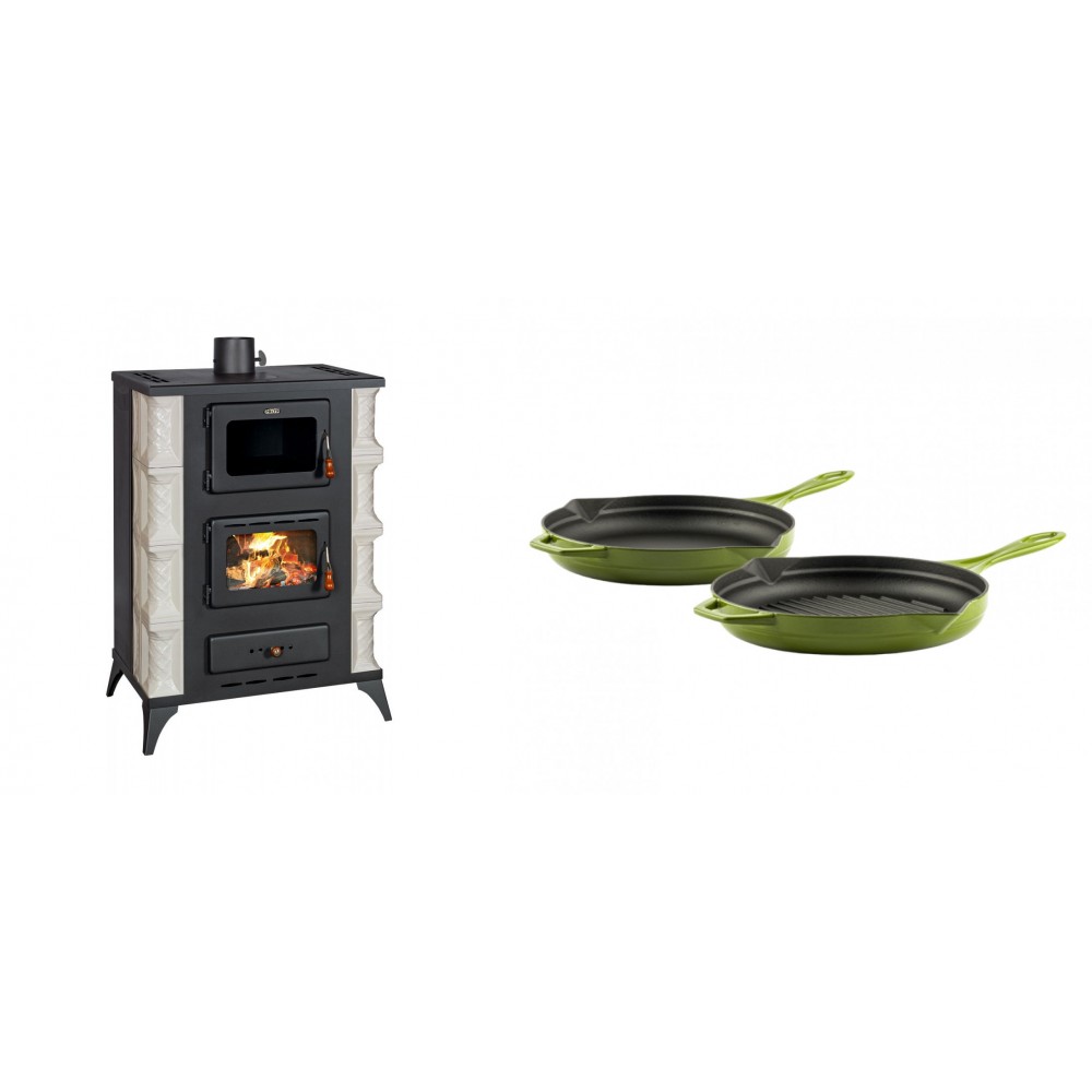 Set Kaminofen, Holzofen mit Backfach Prity, Modell F RK Dantela, 12kW + Gusseisen Topf Set aus 2 teilen Solagio, Bamboo | Holzofen | Kaminofen |