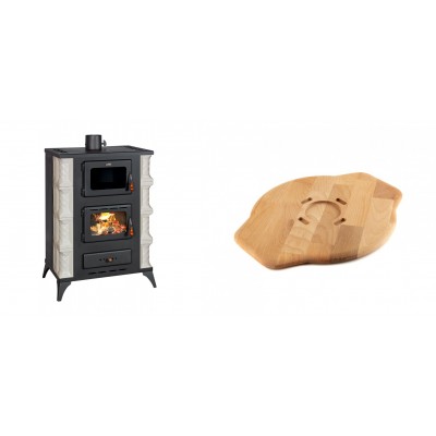 Set Kaminofen, Holzofen mit Backfach Prity, Modell F RK Dantela, 12kW + Holz untersetzer für Gusseisenplatte Solagio HSYSAK28 - Kaminofen - Holzofen mit Backfach