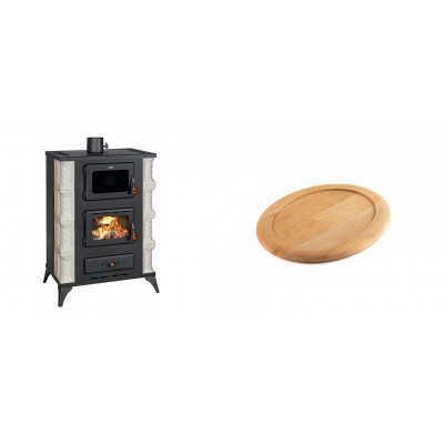 Set Kaminofen, Holzofen mit Backfach Prity, Modell F RK Dantela, 12kW + Holz untersetzer für ovale gusseisenpfanne Solagio HSFT1825 - Kaminofen - Holzofen mit Backfach