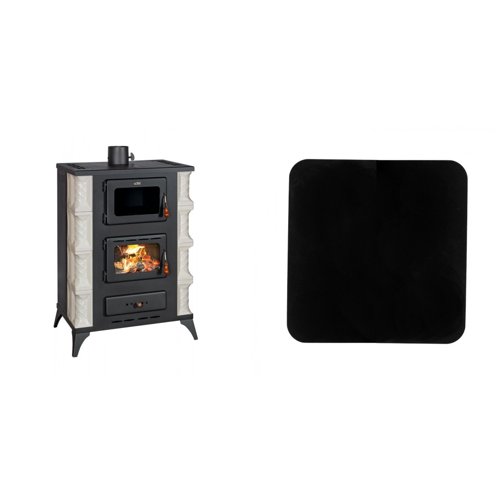 Set Kaminofen, Holzofen mit Backfach Prity, Modell F RK, 12kW + Funkenschutzplatte Stahl 2mm, Größe 98x98cm | Kaminofen Prity | Prity |