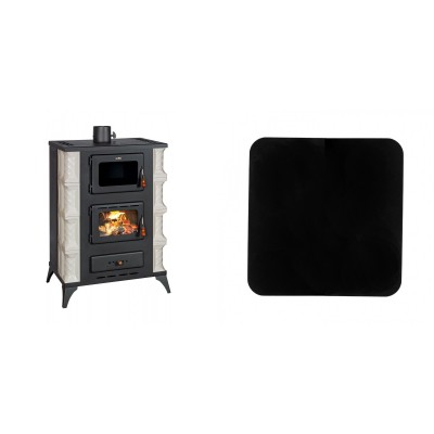 Set Kaminofen, Holzofen mit Backfach Prity, Modell F RK, 12kW + Funkenschutzplatte Stahl 2mm, Größe 98x98cm - Kaminofen - Holzofen mit Backfach