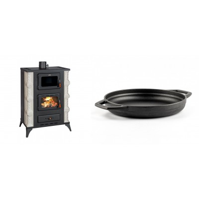 Set Kaminofen, Holzofen mit Backfach Prity, Modell F RK, 12kW + Emaillierte gusseisenpfanne mit zwei Griffen Solagio, Black Onyx, Ф22cm - Kaminofen - Holzofen mit Backfach