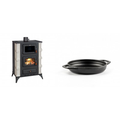Set Kaminofen, Holzofen mit Backfach Prity, Modell F RK, 12kW + Emaillierte gusseisenpfanne mit zwei Griffen Solagio, Black Onyx, Ф16cm - Kaminofen - Holzofen mit Backfach