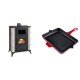Set Kaminofen, Holzofen mit Backfach Prity, Modell F RK, 12kW + Emaillierte grillpfanne Gusseisen Solagio, Rubin, 26x32cm | Holzofen | Kaminofen |