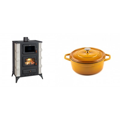 Set Kaminofen, Holzofen mit Backfach Prity, Modell F RK, 12kW + Gusseisen Topf Tiefer Solagio, Dijon, Ф20 - Kaminofen - Holzofen mit Backfach