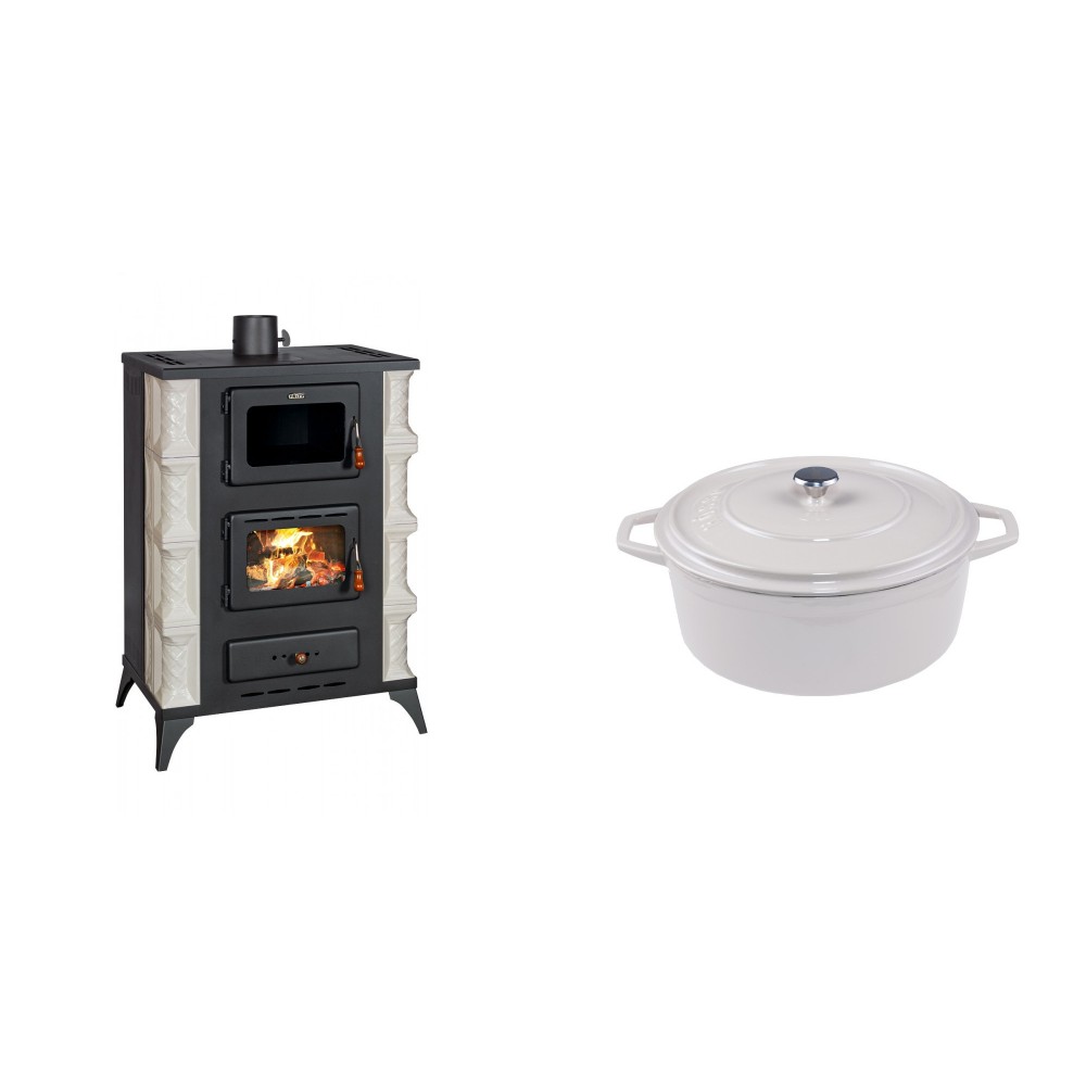 Set Kaminofen, Holzofen mit Backfach Prity, Modell F RK, 12kW + Gusseisen Topf Tiefer Solagio, Ivory, Ф20 | Holzofen | Kaminofen |