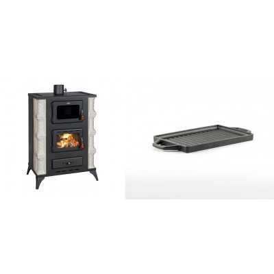 Set Kaminofen, Holzofen mit Backfach Prity, Modell F RK, 12kW + Mini-Grillplatte aus Gusseisen Solagio, 15.5x22.5cm - Kaminofen - Holzofen mit Backfach