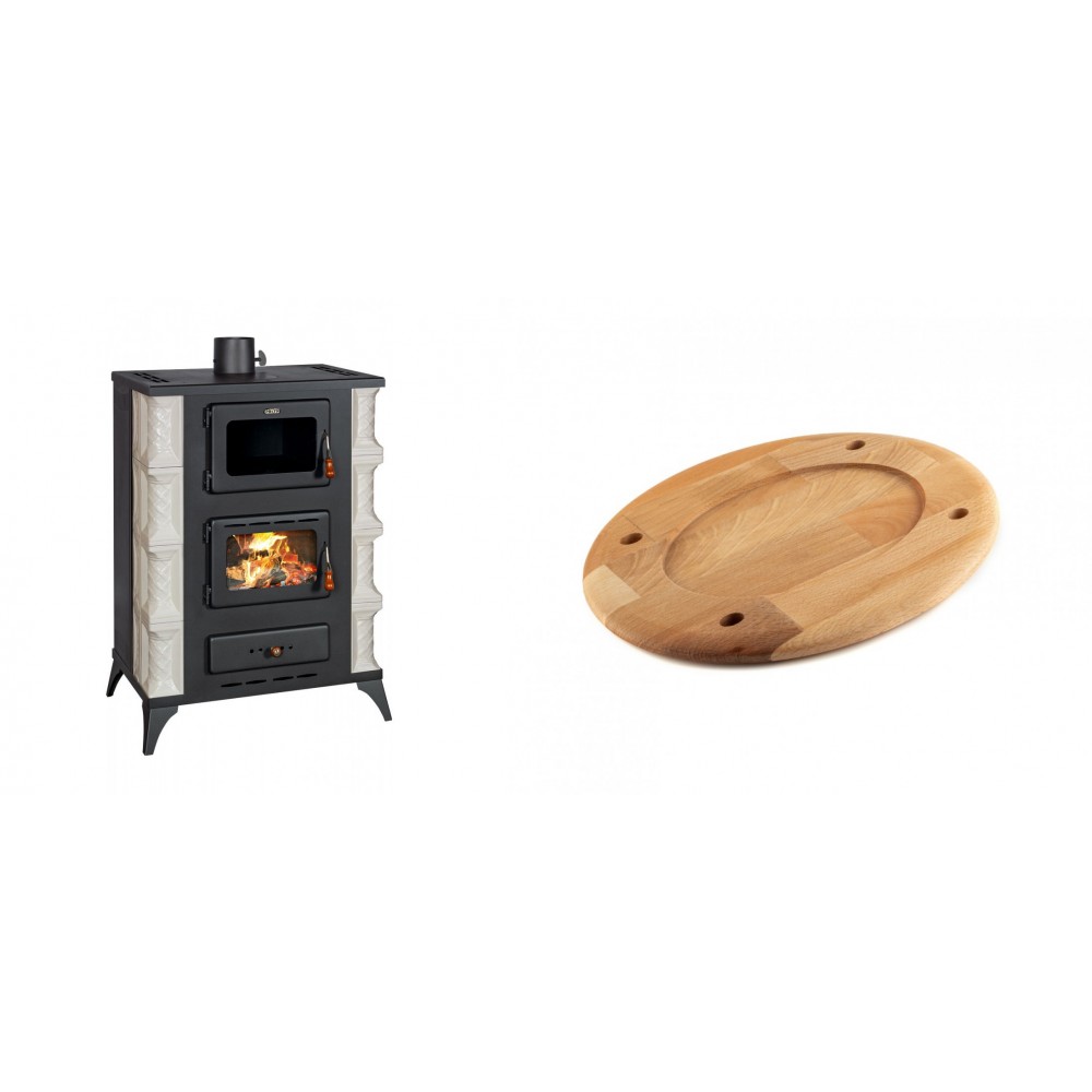 Set Kaminofen, Holzofen mit Backfach Prity, Modell F RK, 12kW + Holz untersetzer für ovale platte Solagio HSOISK2533, 25x33cm | Holzofen | Kaminofen |