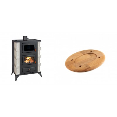 Set Kaminofen, Holzofen mit Backfach Prity, Modell F RK, 12kW + Holz untersetzer für ovale platte Solagio HSOISK1728, 17x28cm - Kaminofen - Holzofen mit Backfach