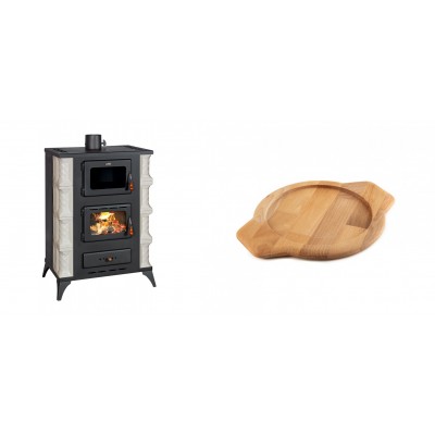 Set Kaminofen, Holzofen mit Backfach Prity, Modell F RK, 12kW + Holz untersetzer für gusseisenschüssel Solagio HSYKTV22 - Kaminofen - Holzofen mit Backfach