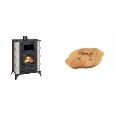 Set Kaminofen, Holzofen mit Backfach Prity, Modell F RK, 12kW + Holz untersetzer für gusseisenplatte Solagio HSYSAK20 - Kaminofen - Holzofen mit Backfach