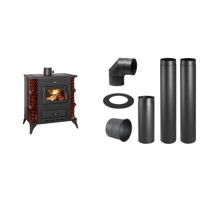 Set Kaminofen, Holzofen Prity, Modell K RK Maro, 10kW, Keramikverkleidung, Füße + Schornstein Bausatz PARKANEX, Stahl Ø130, Dicke 2mm - Prity
