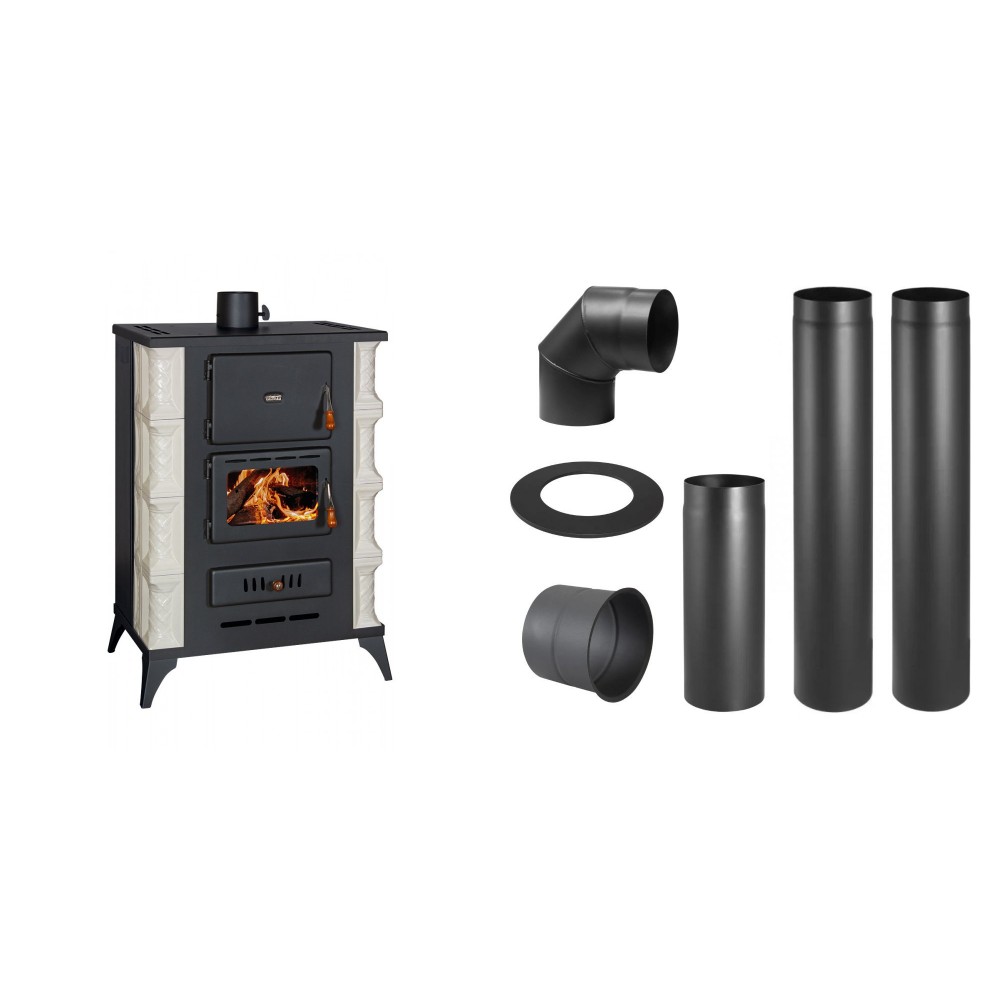 Set Kaminofen Wasserführend Prity, Modell S3 W13 RK Dantela, Leistung 15kW, Keramikverkleidung + Schornstein Bausatz PARKANEX, Stahl Ø130, Dicke 2mm | Wasserführender Kaminofen | Kaminofen |