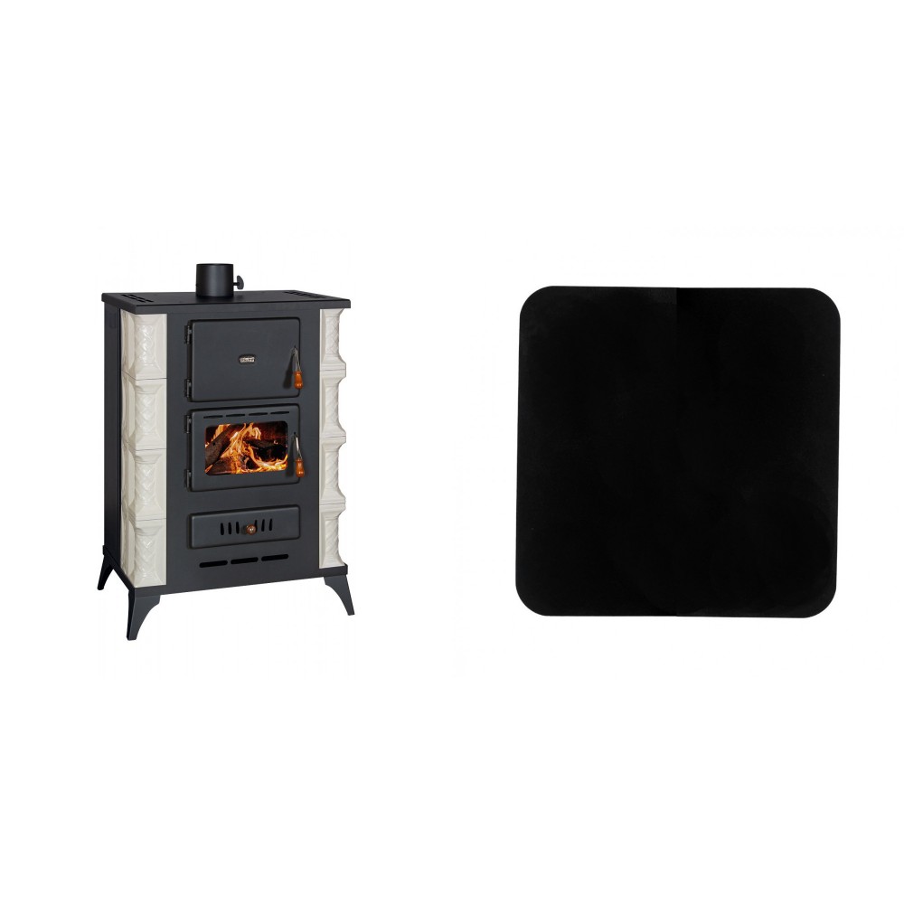 Set Kaminofen Wasserführend Prity, Modell S3 W13 RK Dantela, Leistung 15kW, Keramikverkleidung + Funkenschutzplatte Stahl 2mm, Größe 98x98cm