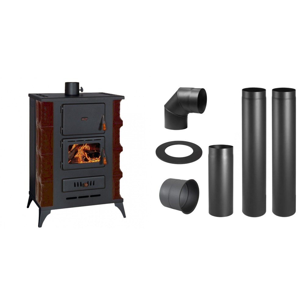 Set Kaminofen Wasserführend Prity, Modell S3 W13 RK Maro, Leistung 15kW, Keramikverkleidung + Schornstein Bausatz PARKANEX, Stahl Ø130, Dicke 2mm | Wasserführender Kaminofen | Kaminofen |