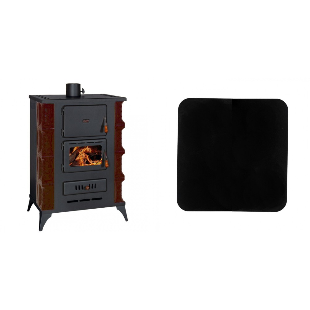 Set Kaminofen Wasserführend Prity, Modell S3 W13 RK Maro, Leistung 15kW, Keramikverkleidung + Funkenschutzplatte Stahl 2mm, Größe 98x98cm