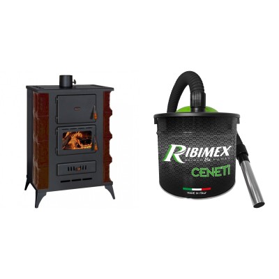 Set Kaminofen Wasserführend Prity, Modell S3 W13 RK Maro, Leistung 15kW, Keramikverkleidung + Elektrischer Aschesauger Ribimex, Modell Cenetì, Fassungsvermögen 15 L - Produktvergleich