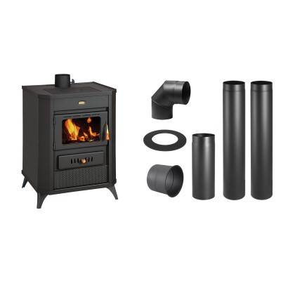 Set Kaminofen, Holzofen Prity, Modell WD E, Leistung 15.9kW, Füße + Schornstein Bausatz PARKANEX, Stahl Ø130, Dicke 2mm - Prity
