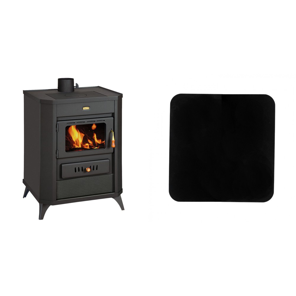 Set Kaminofen, Holzofen Prity, Modell WD E, Leistung 15.9kW, Füße + Funkenschutzplatte Stahl 2mm, Größe 98x98cm | Holzofen | Kaminofen |