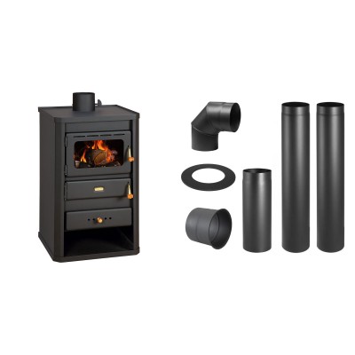 Set Kaminofen, Holzofen Prity, Modell S2, Leistung 10.4 kW + Schornstein Bausatz PARKANEX, Stahl Ø130, Dicke 2mm - Prity