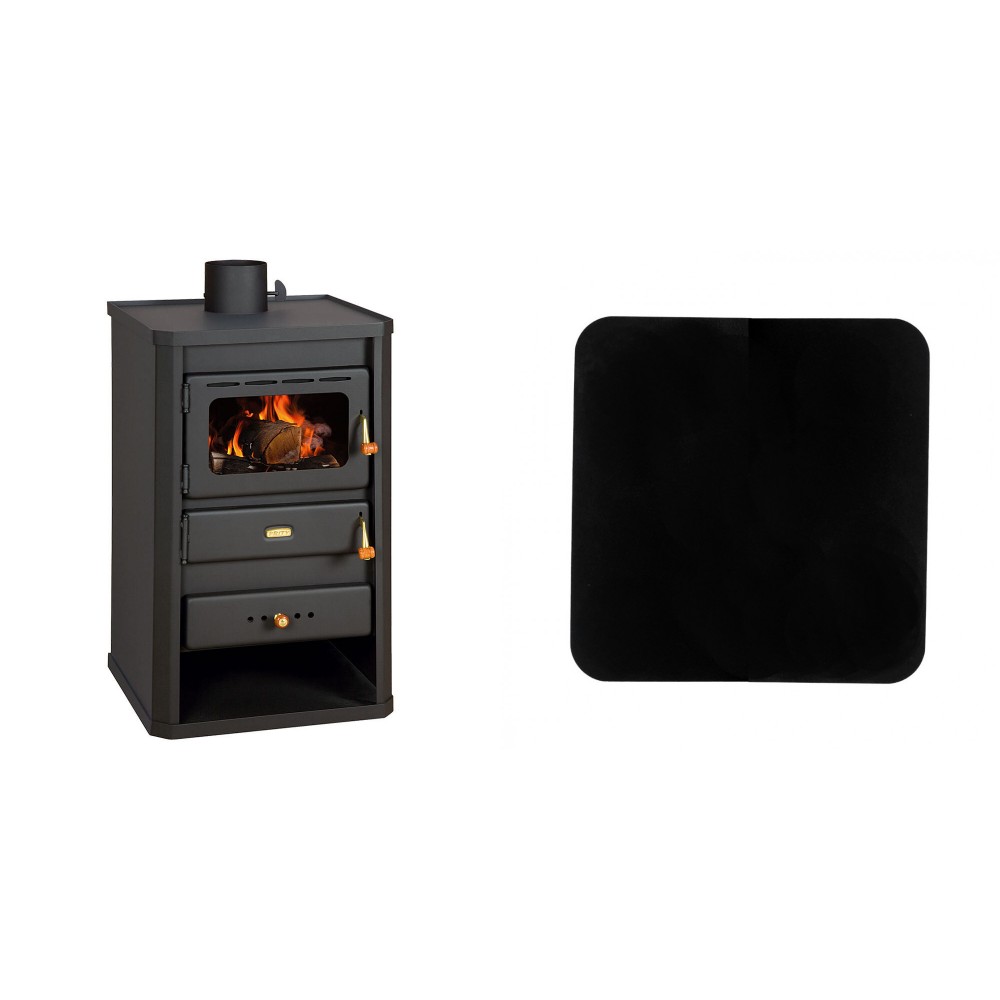 Set Kaminofen, Holzofen Prity, Modell S2, Leistung 10.4 kW + Funkenschutzplatte Stahl 2mm, Größe 98x98cm | Holzofen | Kaminofen |