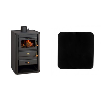 Set Kaminofen, Holzofen Prity, Modell S2, Leistung 10.4 kW + Funkenschutzplatte Stahl 2mm, Größe 98x98cm - Prity