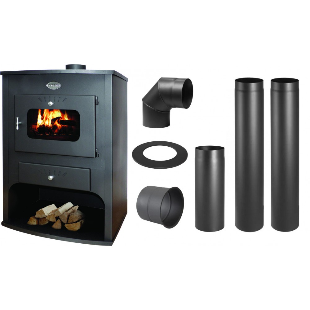 Set Holzofen Zvezda, Model Maxi VR 16, Leistung 32kW, Wassermantel + Schornstein Bausatz PARKANEX, Stahl Ø130, Dicke 2mm | Wasserführender Kaminofen | Kaminofen |