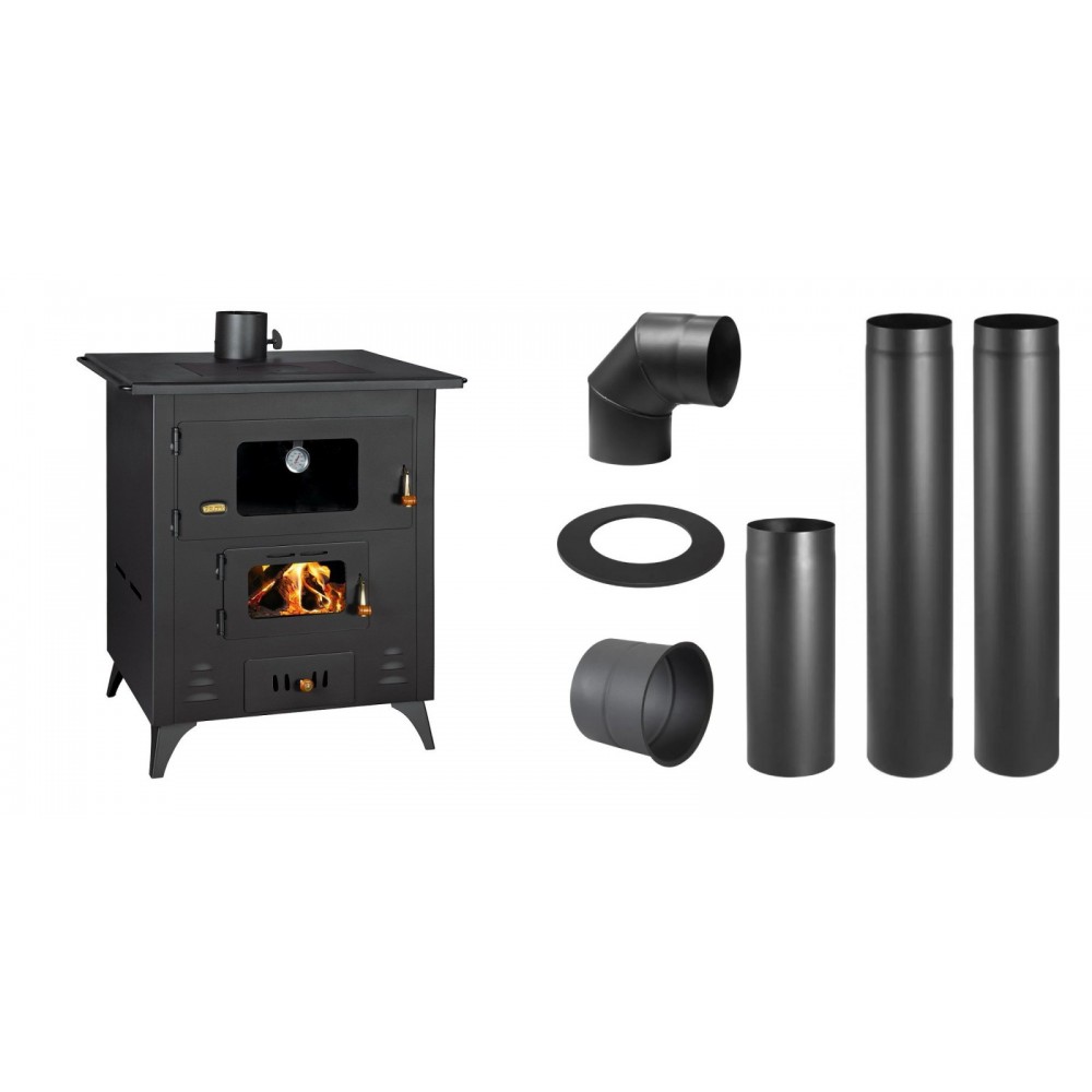 Set Kaminofen, Holzofen mit Backfach Prity Modell FR,  Leistung 13.9kW + Schornstein Bausatz PARKANEX, Stahl Ø130, Dicke 2mm | Holzofen | Kaminofen |
