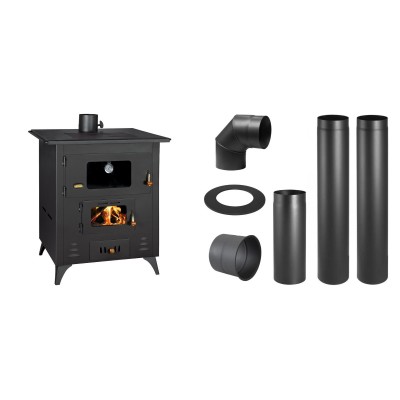 Set Kaminofen, Holzofen mit Backfach Prity Modell FR,  Leistung 13.9kW + Schornstein Bausatz PARKANEX, Stahl Ø130, Dicke 2mm - Kaminofen - Holzofen mit Backfach