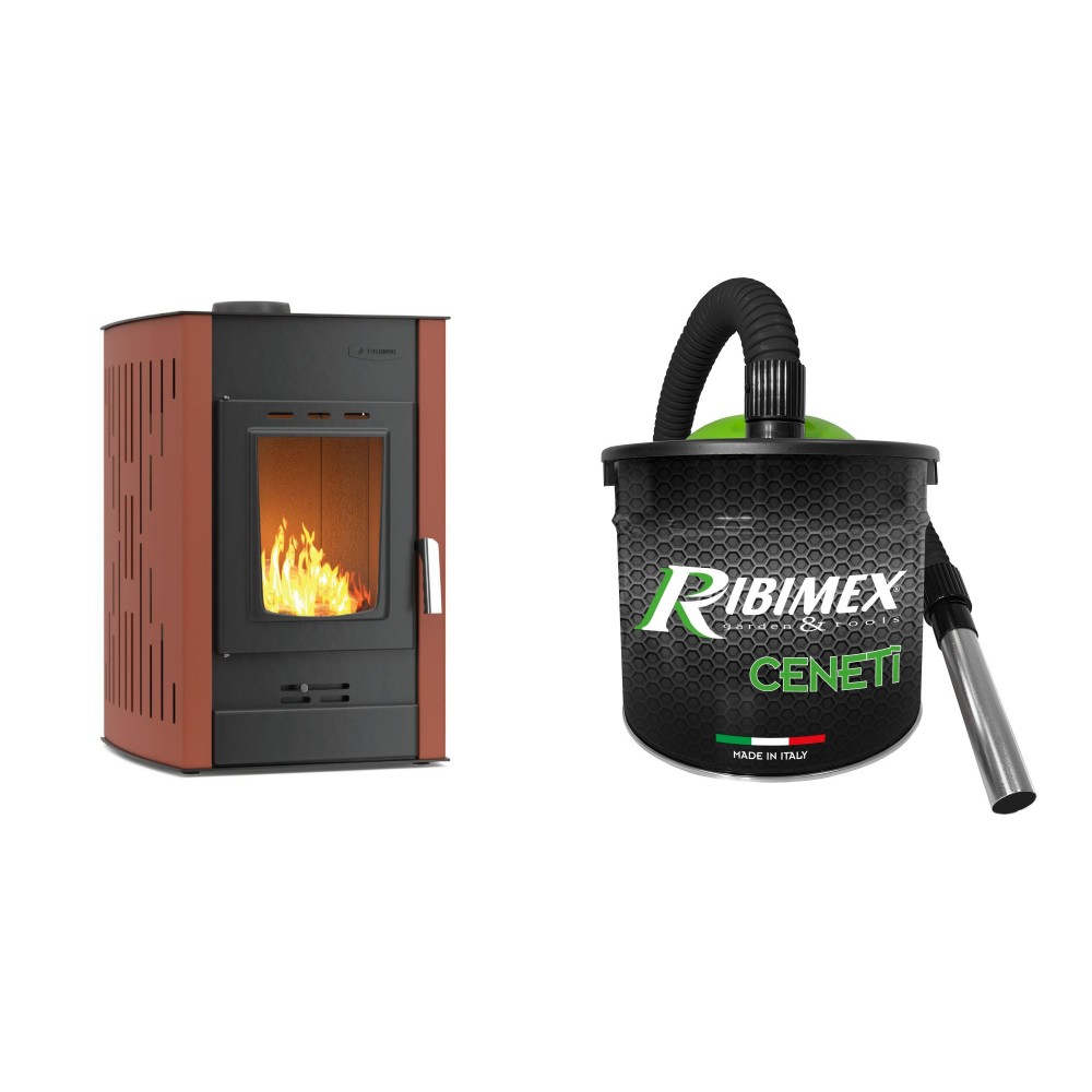 Set Kaminofen, Holzofen Wasserführend Velmora Fire ATS HYDRO, 25kW + Elektrischer Aschesauger Ribimex, Modell Cenetì, Fassungsvermögen 15 L