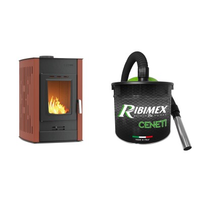 Set Kaminofen, Holzofen Wasserführend Velmora Fire ATS HYDRO, 25kW + Elektrischer Aschesauger Ribimex, Modell Cenetì, Fassungsvermögen 15 L - Küchenofen / Küchenhexe
