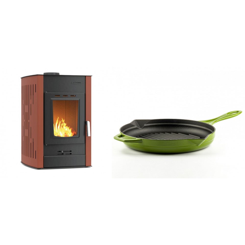 Set Kaminofen, Holzofen Wasserführend Velmora Fire ATS HYDRO, 25kW + Emaillierte grillpfanne Gusseisen Solagio, Bamboo, Ф28cm