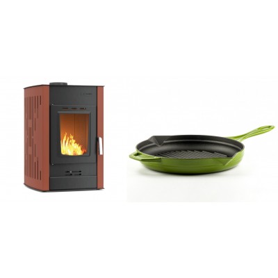 Set Kaminofen, Holzofen Wasserführend Velmora Fire ATS HYDRO, 25kW + Emaillierte grillpfanne Gusseisen Solagio, Bamboo, Ф28cm - Küchenofen / Küchenhexe
