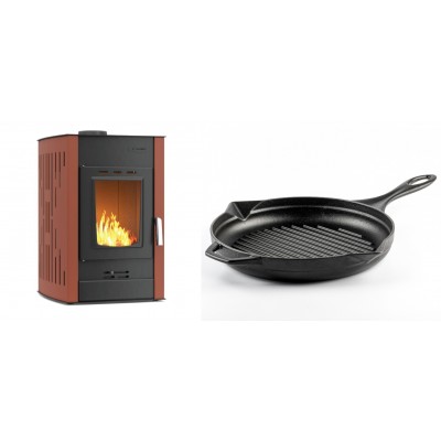 Set Kaminofen, Holzofen Wasserführend Velmora Fire ATS HYDRO, 25kW + Emaillierte grillpfanne Gusseisen Solagio, Black Onyx, Ф28cm - Küchenofen / Küchenhexe